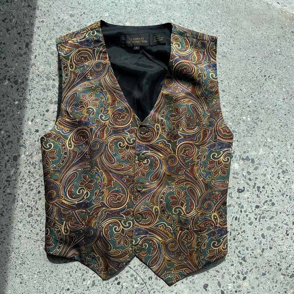 Classiques For Nordstrom S Silk Paisley Vest Green Gold Button Front Tailored